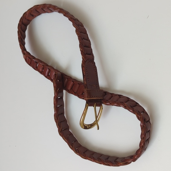 90\'s Vintage Classic Chainlink Genuine Leather & Brass Belt Reddish Brown M/L main image 7